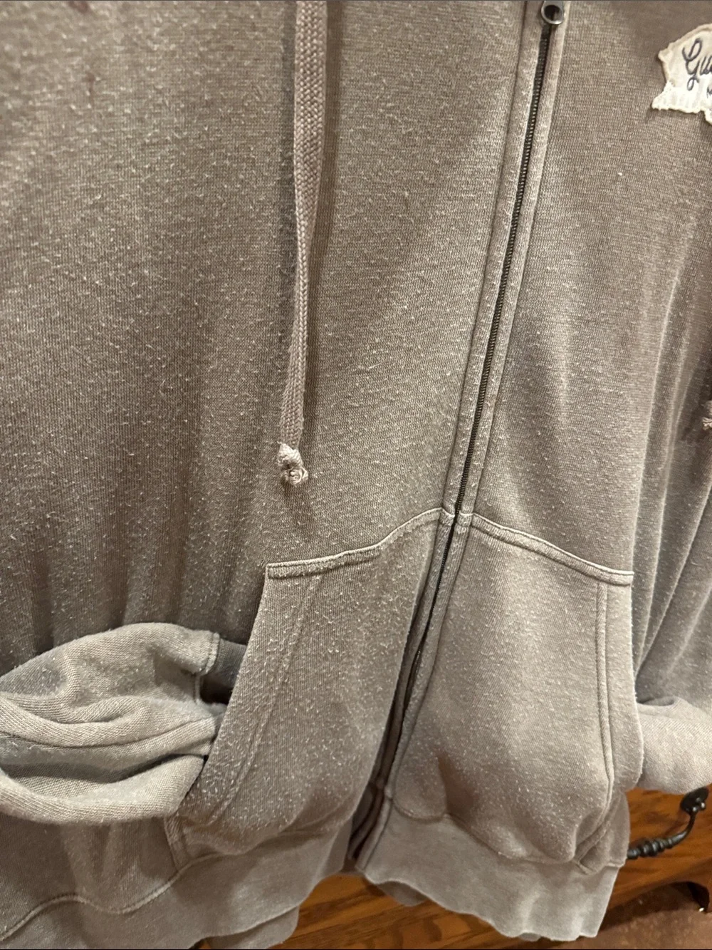Gray Cozy Zip-Up Hoodie with Lake Patch